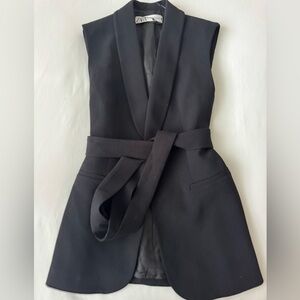 Zara Black Belted Women's Sleeveless Blazer